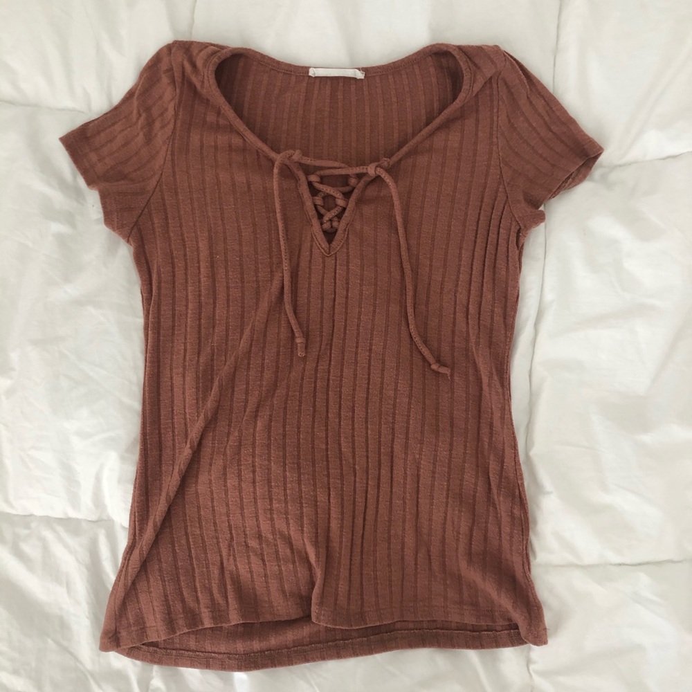 Brown, Criss-Crossing T-shirt